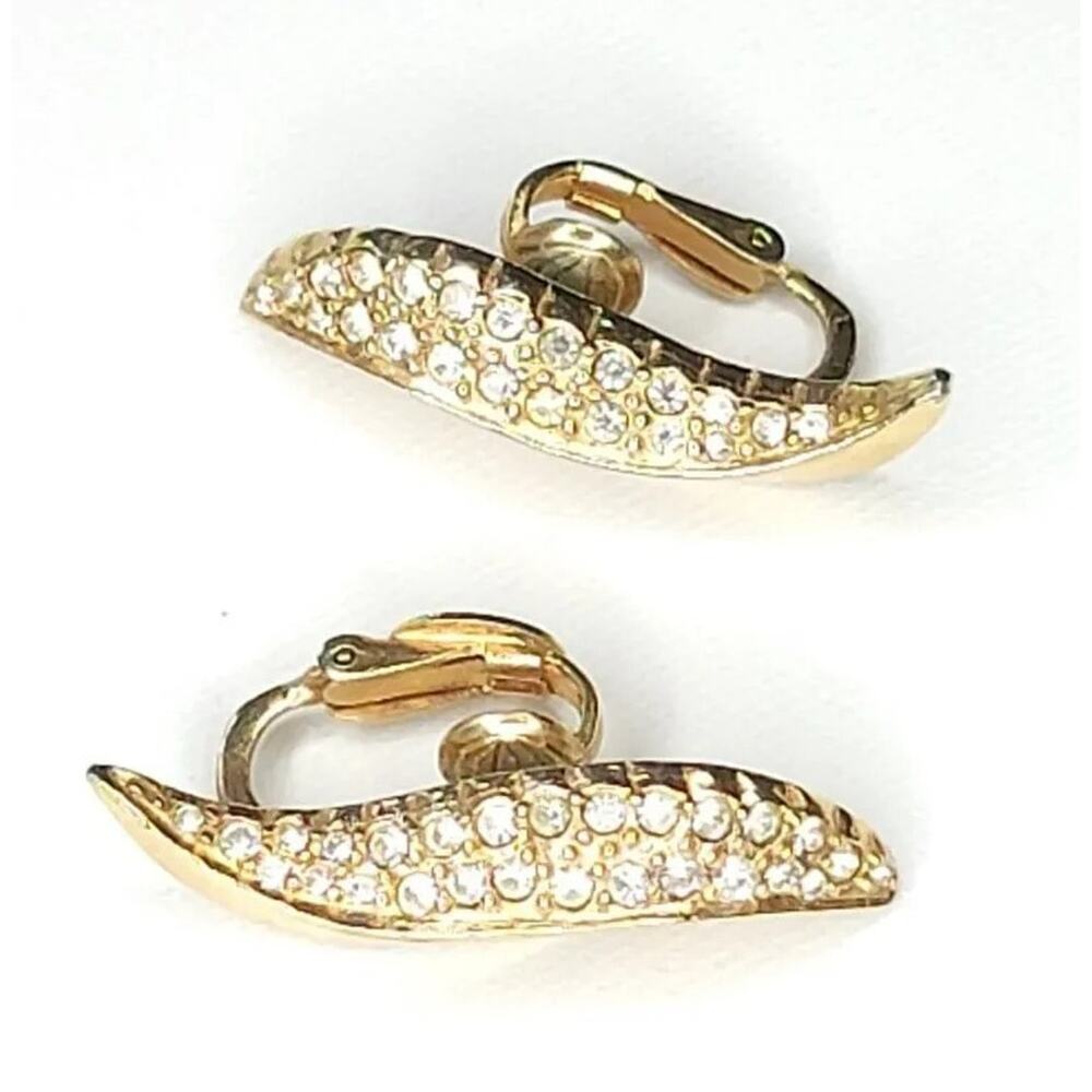 Vintage Hattie Carnegie Rhinestone Clip-on Earrings,Elegant Leaf Gold-tone wc-58 - Picture 2 of 7